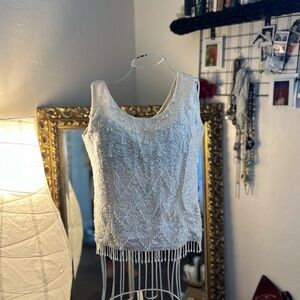 Elegant White Beaded Women's Top